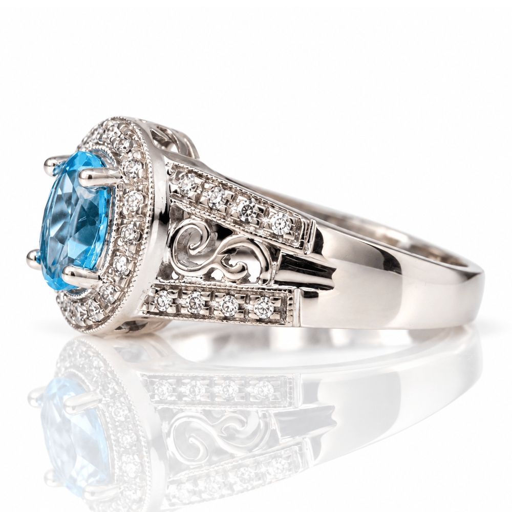 14K White Gold Blue Gemstone Diamond Filigree Ring
Gold & Silver Pawn Shop