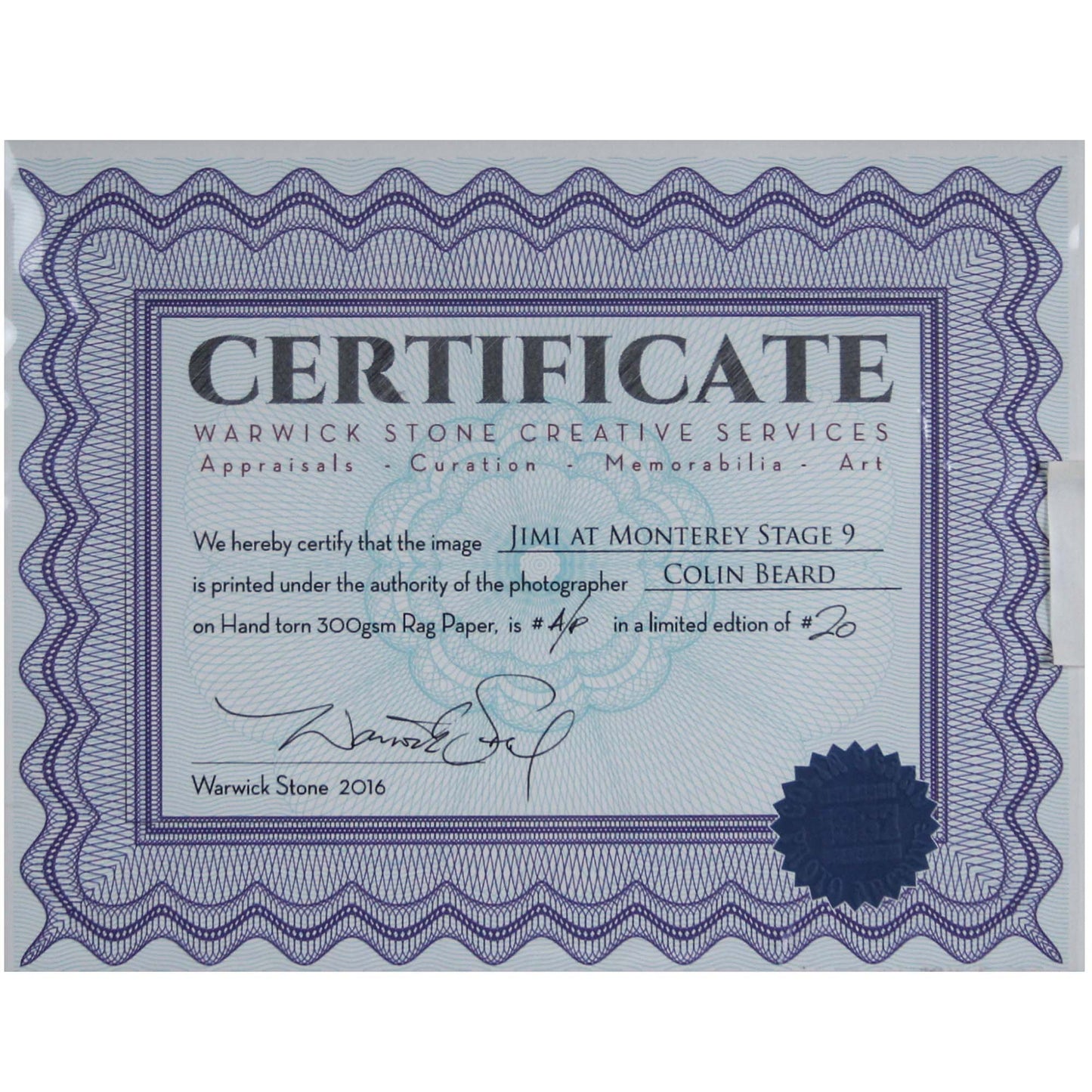 Colin Beard; Jimi At Monterey Stage 9 Art Gold & Silver Pawn Shop