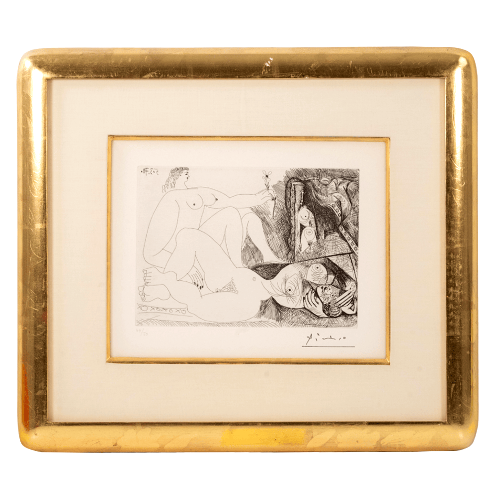 Pablo Picasso: 156 Series Original Etching, Femmes Entre elles, dont une avec une Fleur et Tableau Drapé