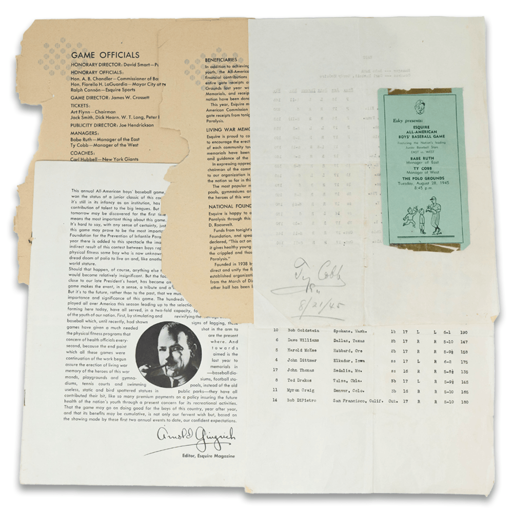 Ty Cobb Signed Roster Sheet