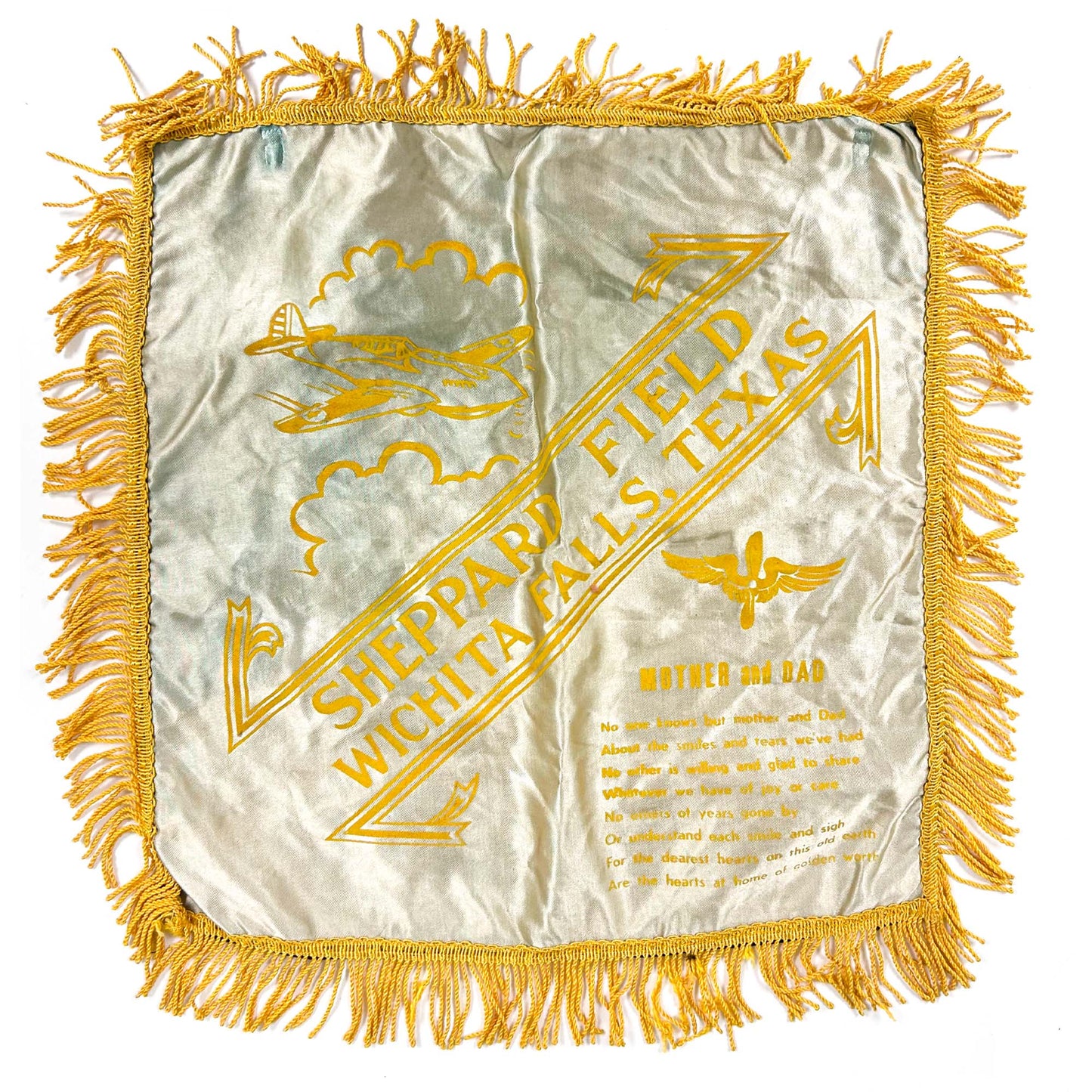 Sheppard Field Wichita Falls, Texas Military WW2 Pillow Case Gold & Silver Pawn Shop