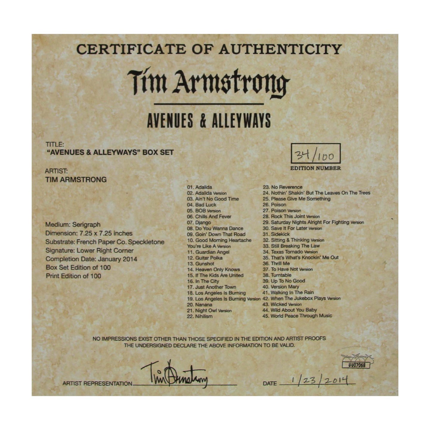 Tim Armstrong Signed Memorabilia Gold & Silver Pawn Shop