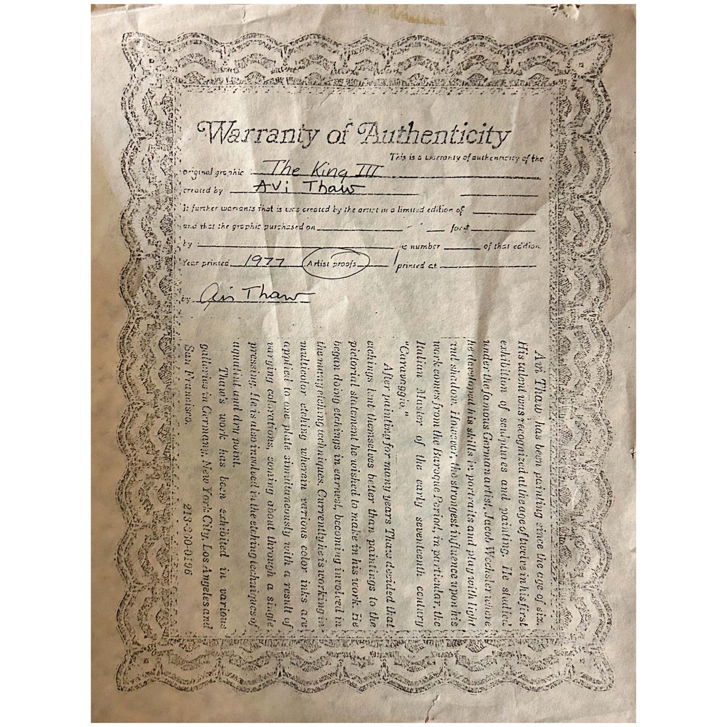 Avi Thaw; The King III Art G S Pawn