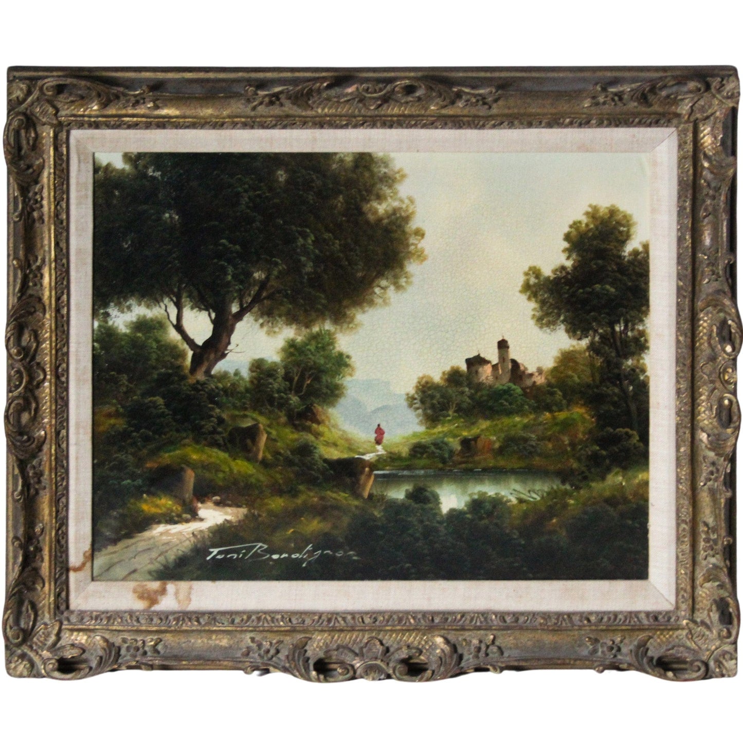 Toni Bordignon; Original Italian Landscape Oil Painting on Canvas Art Gold & Silver Pawn Shop