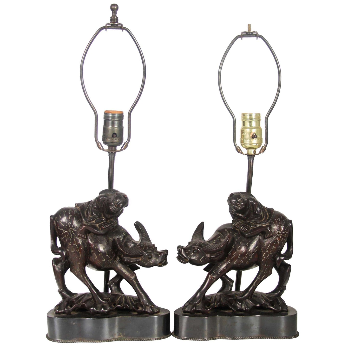 Water Buffalo Lamps - Set of 2 Gold & Silver Pawn Shop