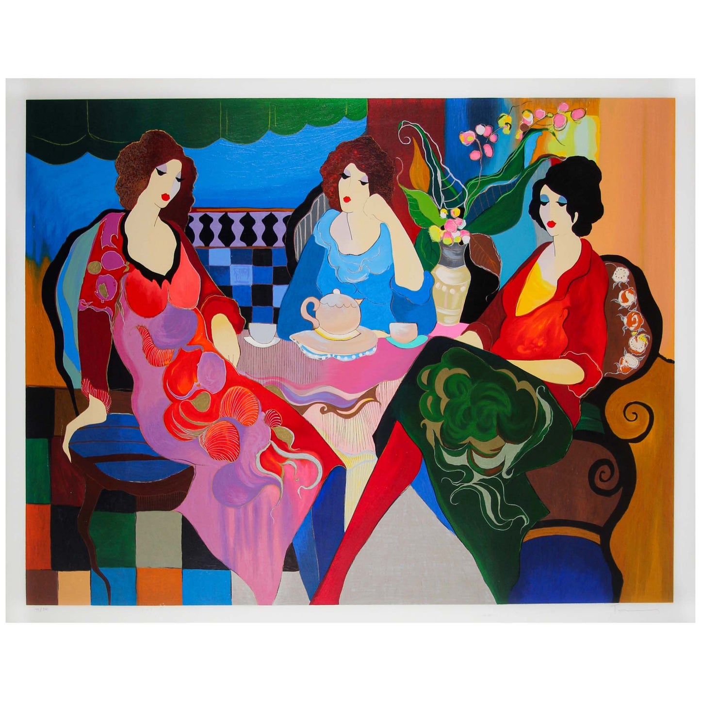 Itzchak Tarkay; Women's Tea Party Art Gold & Silver Pawn Shop