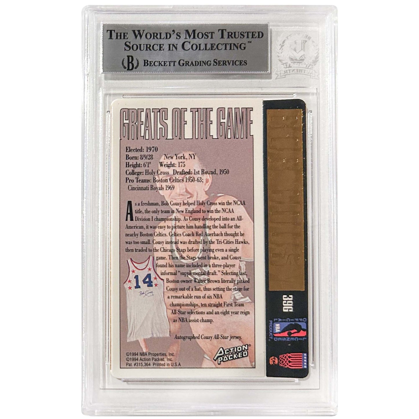 #39 Bob Cousy Action Packed Hall of Fame Card Gold & Silver Pawn Shop