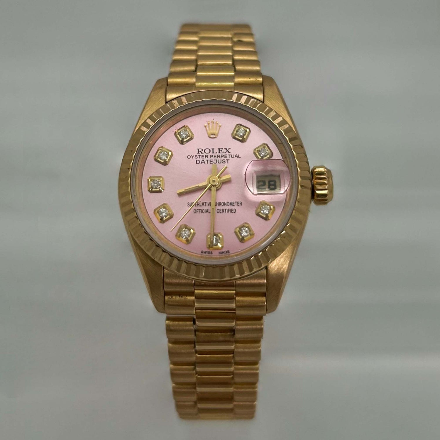 1996 18K Rolex DateJust President Watch Front