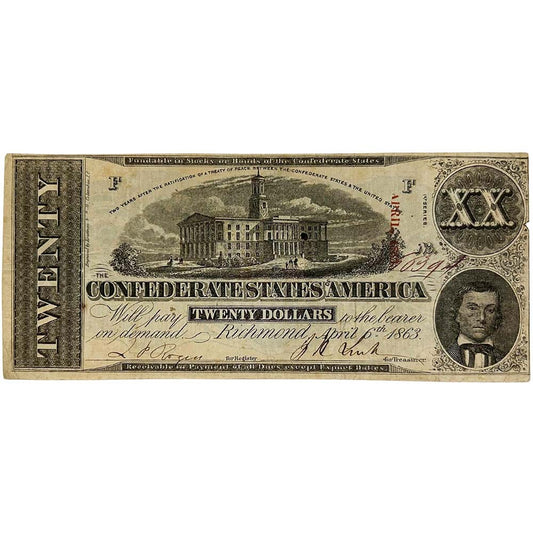 1863 Confederate States of America $20 Federal Reserve Note Thumbnail