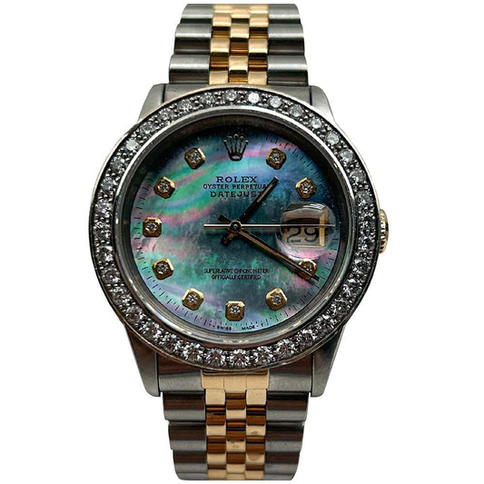 1991 Rolex Datejust Mop Dial Diamond Crystal 2 Tone Watch