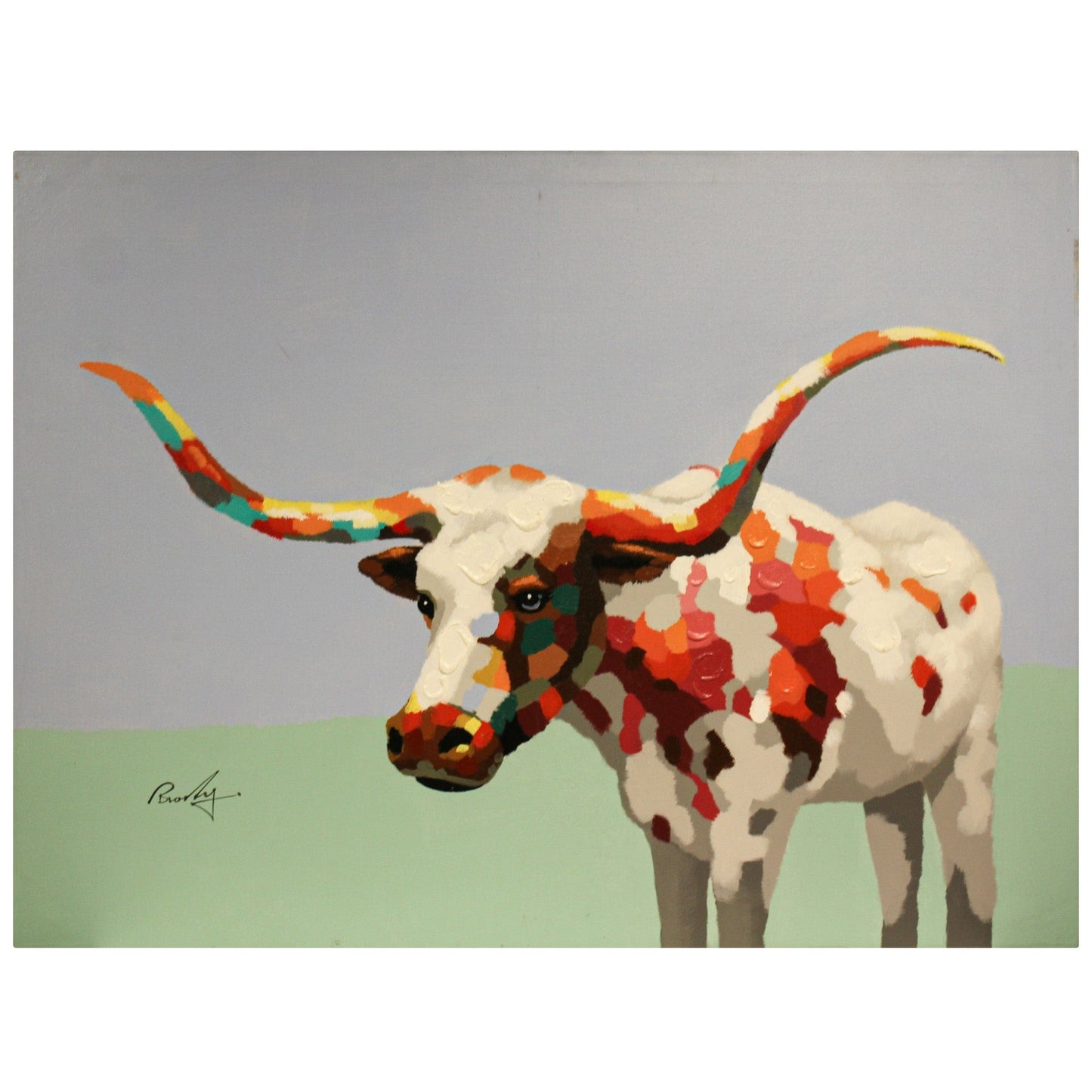 Original Acrylic Painting of Texas Longhorn Art Gold & Silver Pawn Shop