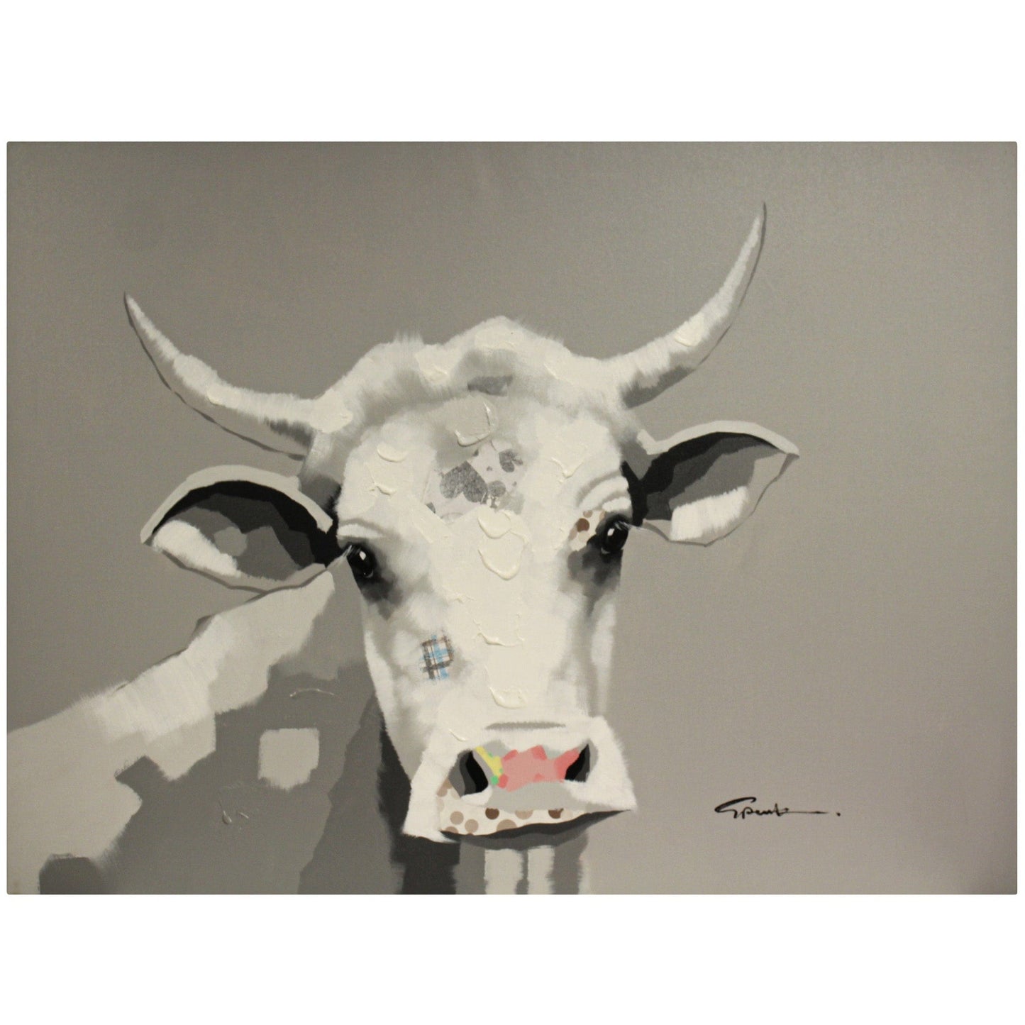 Original Acrylic Painting Portrait of a Long Horned Steer Art Gold & Silver Pawn Shop