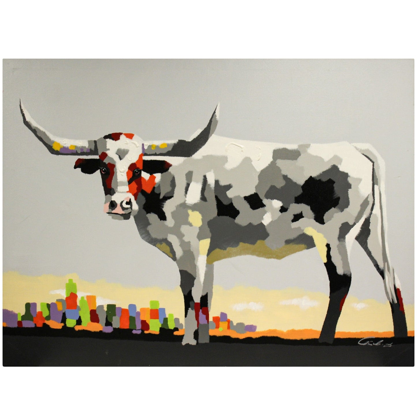 Original Acrylic Profile Painting of a Longhorn Steer Art Gold & Silver Pawn Shop