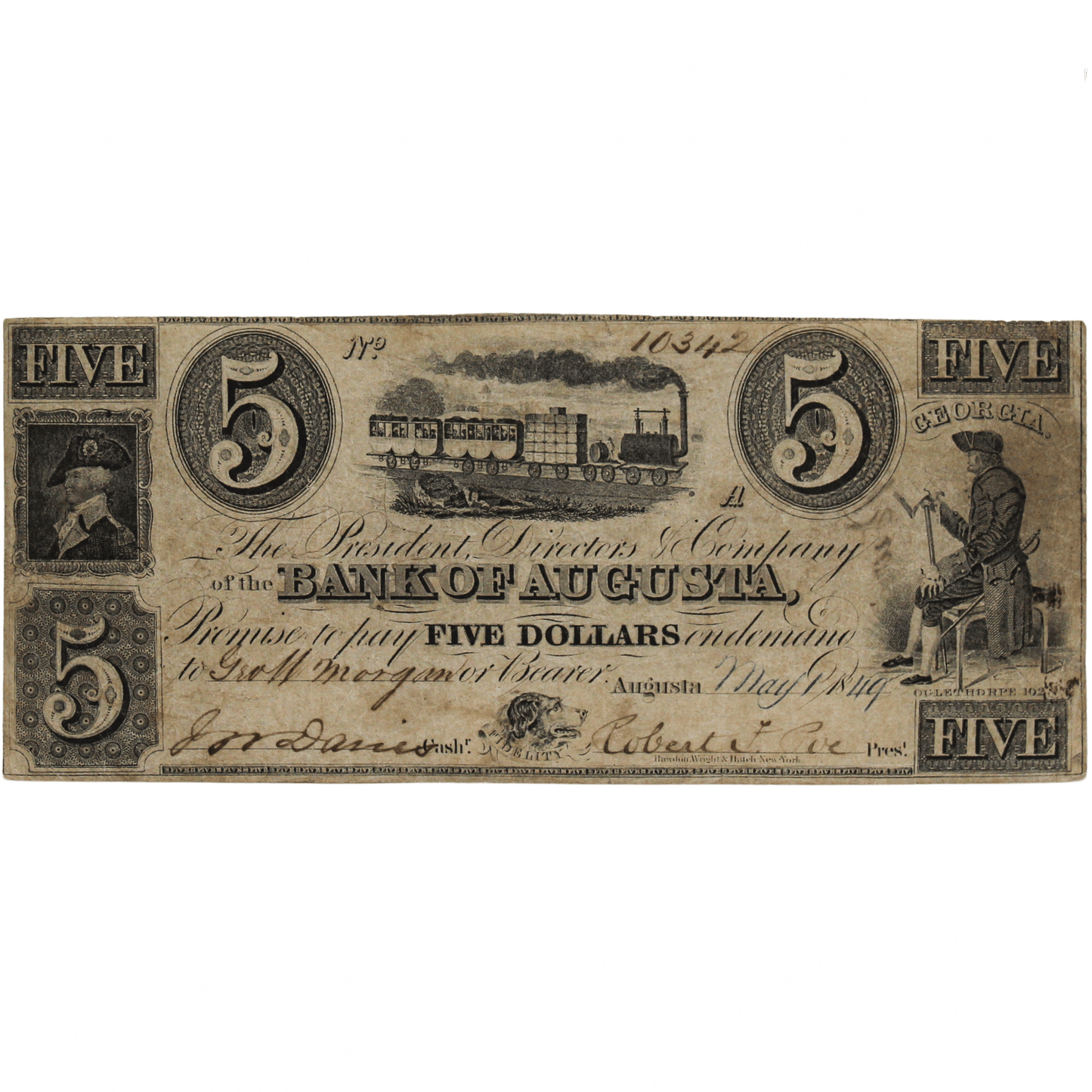1849 Bank of Augusta $5 Gold & Silver Pawn Shop