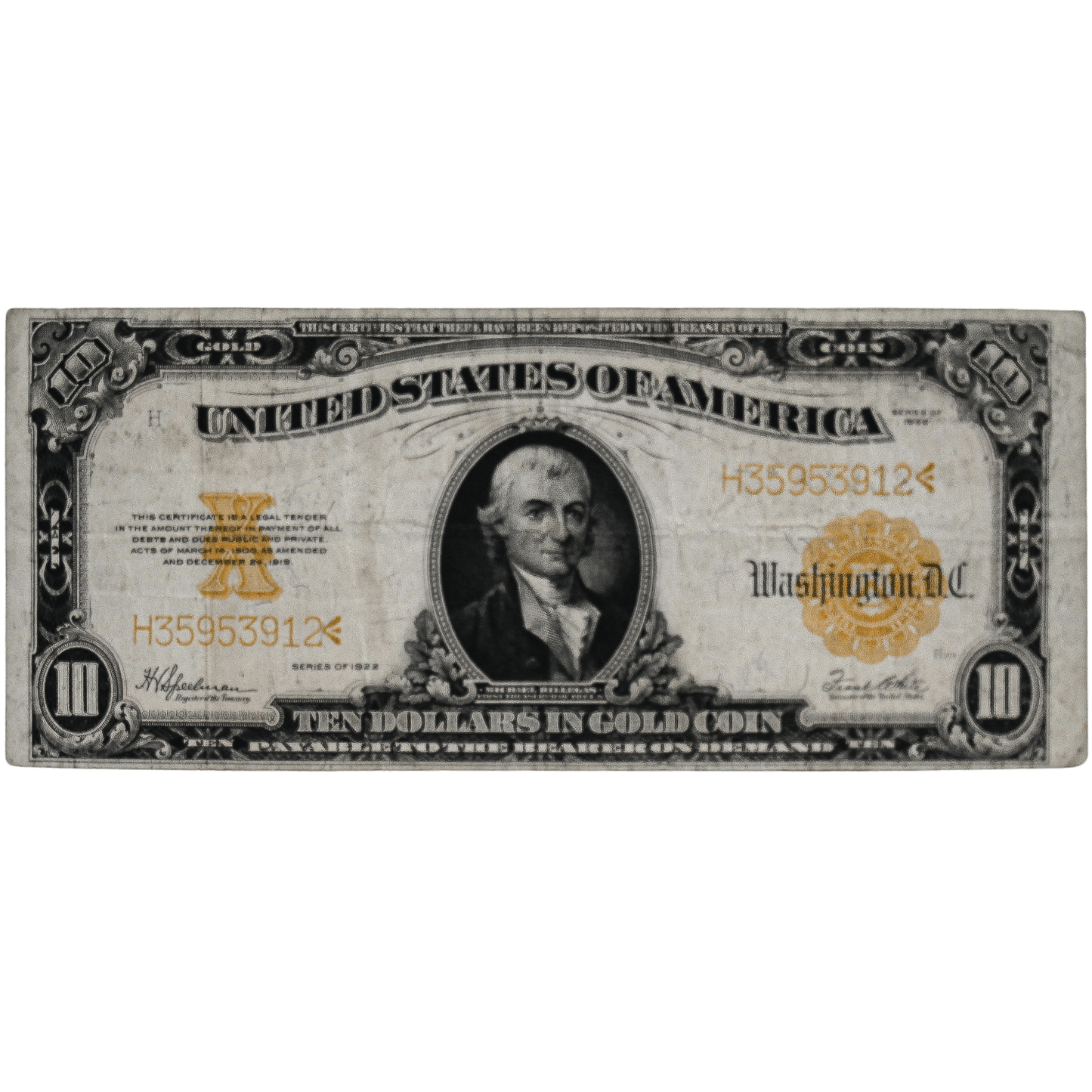 1922 United States of America Washington D.C. $10 Gold & Silver Pawn Shop