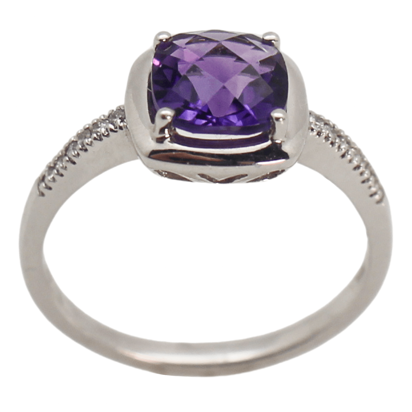 10K Cushion-Cut Amethyst Diamond Ring Gold & Silver Pawn Shop