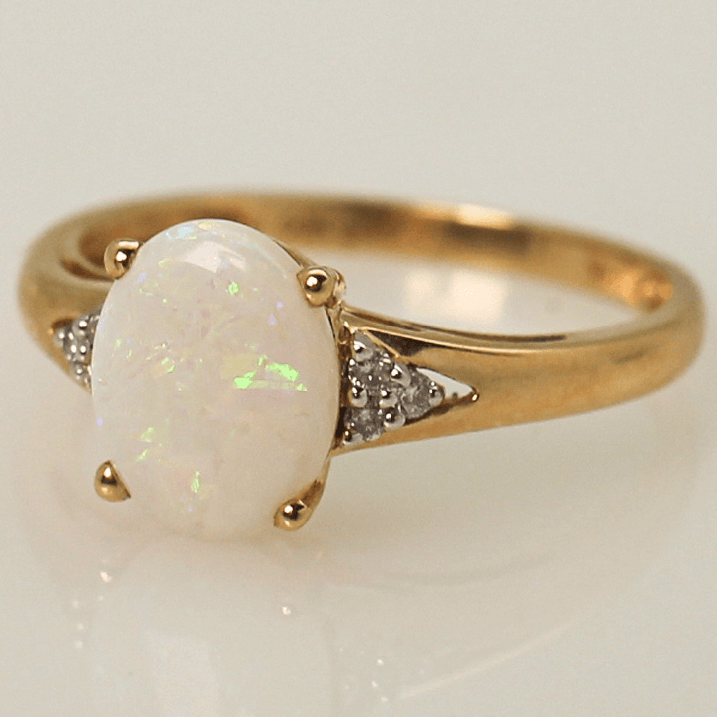 14KYG Oval White Opal Diamond Ring Gold & Silver Pawn Shop