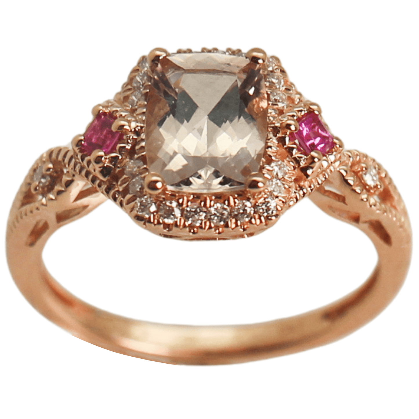 14KRG Morganite Diamond Halo Ring Gold & Silver Pawn Shop