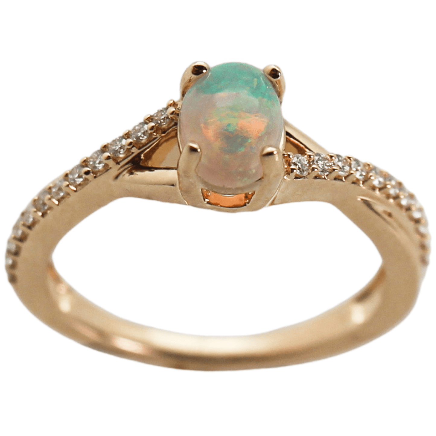 14KYG Oval Opal Ring With Diamonds Gold & Silver Pawn Shop