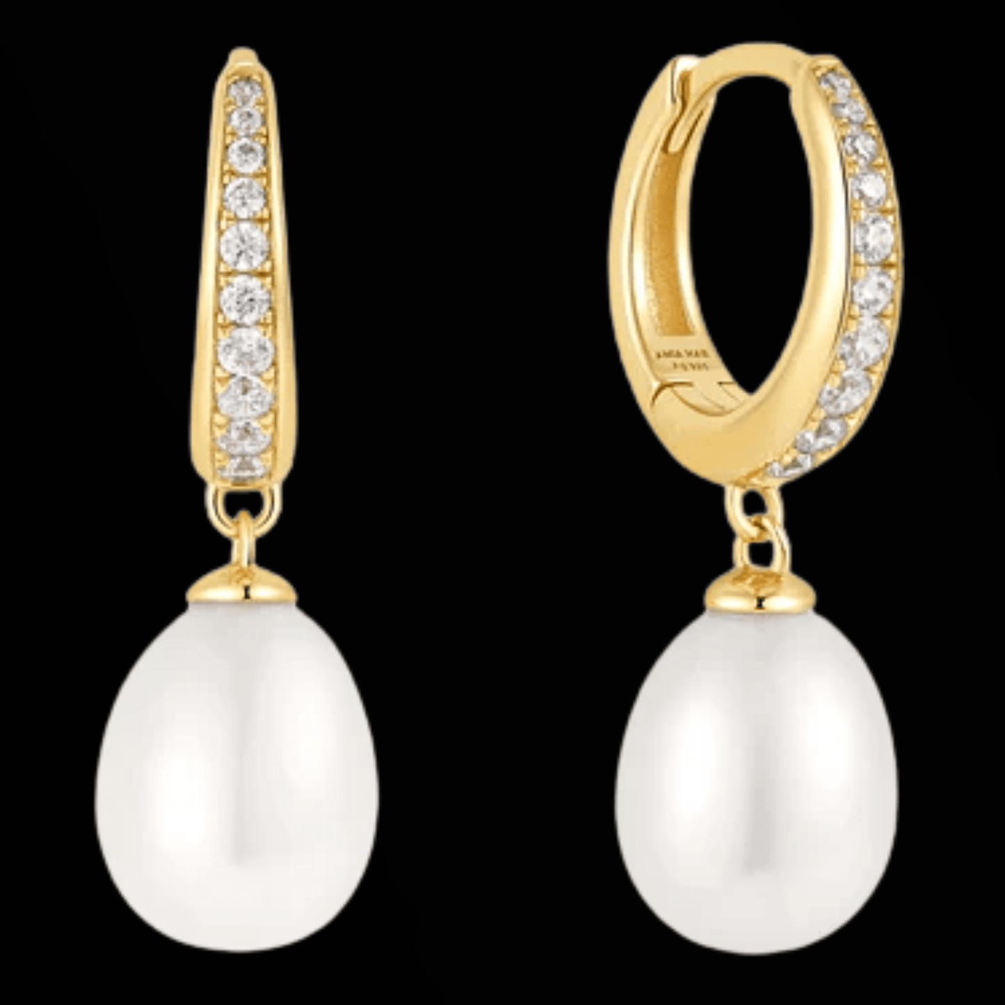 Pearl & White Cubic Zirconia Pave Drop Earrings Gold & Silver Pawn Shop