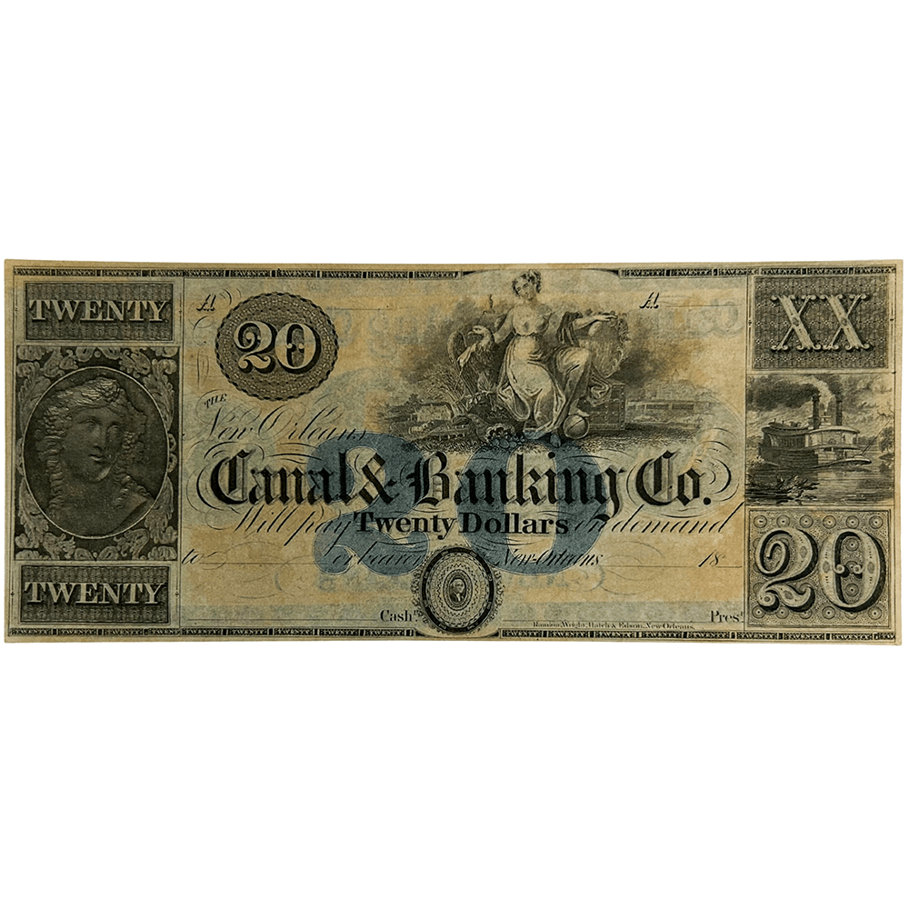 1800s Canal Banks New Orleans $20 Note Gold & Silver Pawn Shop
