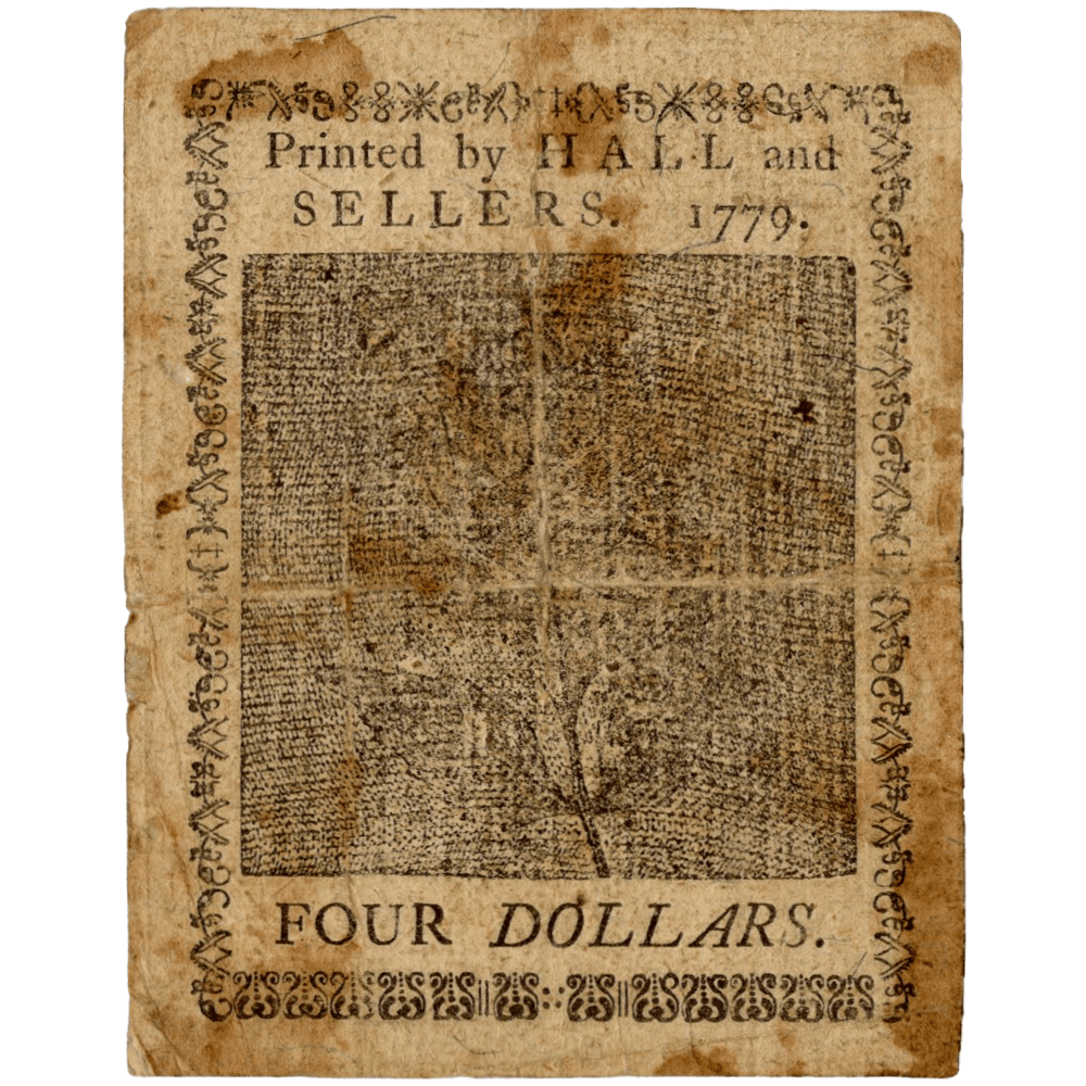 1779 Hall & Sellers, Philadelphia $4 Gold & Silver Pawn Shop