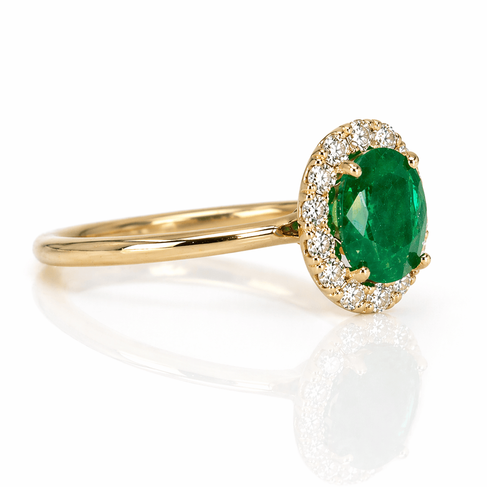 14K Emerald & Diamond Halo Ring Gold & Silver Pawn Shop
