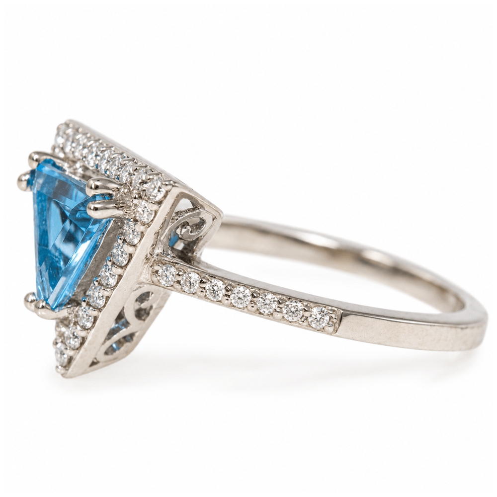 10K White Gold Trillion-Cut Blue Topaz & Diamond Halo Ring
Gold & Silver Pawn Shop
