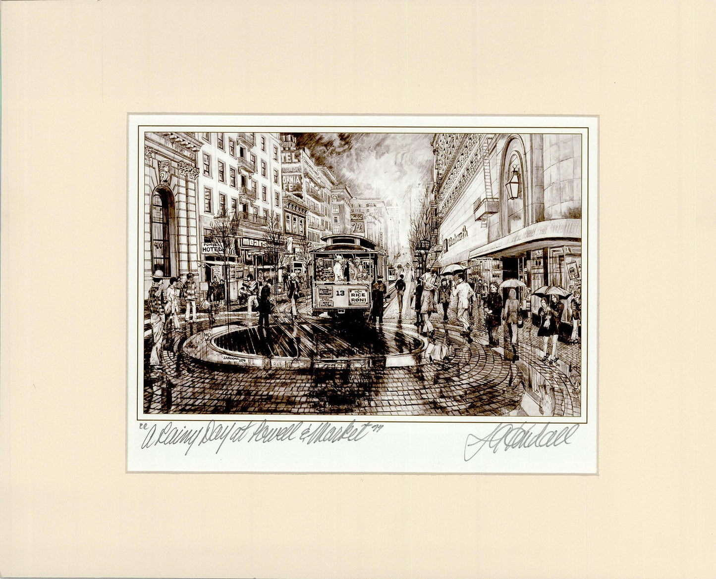 J.A. Kendall: A Rainy Day At Powell and Market Art G S Pawn