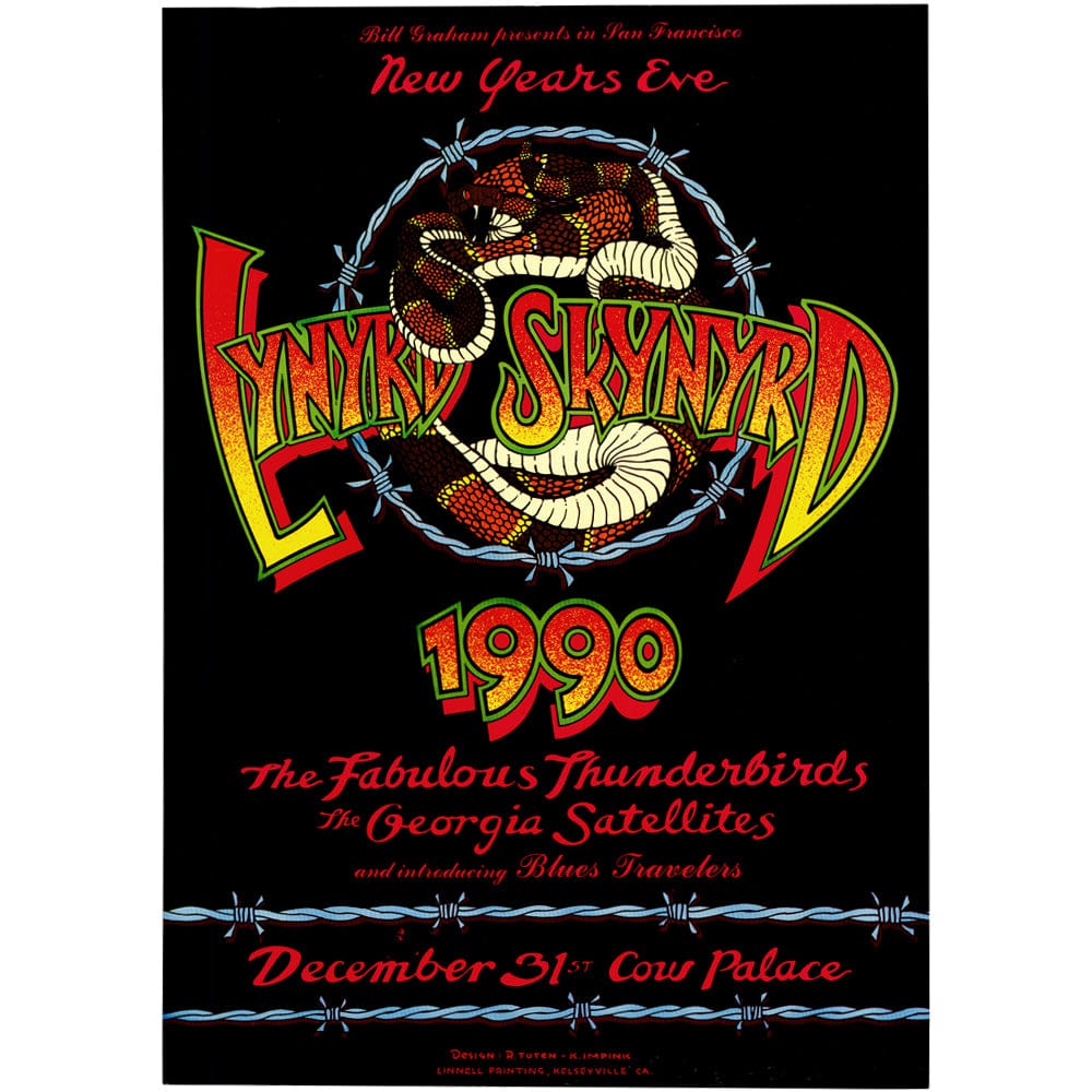 Lynyrd Skynyrd: Cow Palace New Years 1990, Original Poster Art Gold & Silver Pawn Shop