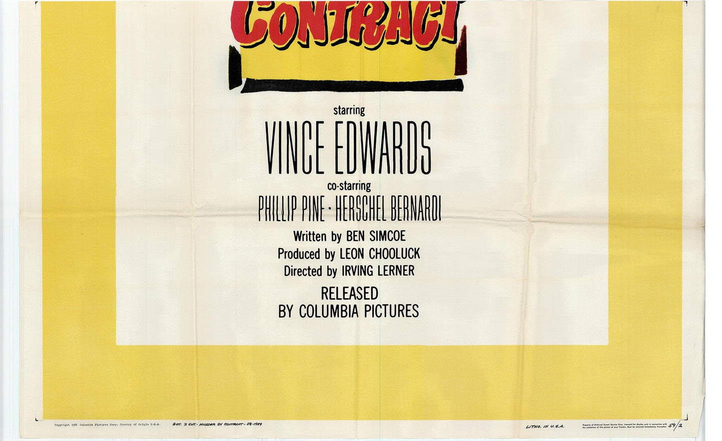 Murder by Contract: Original Three Sheet Movie Poster, 1958 Art G S Pawn