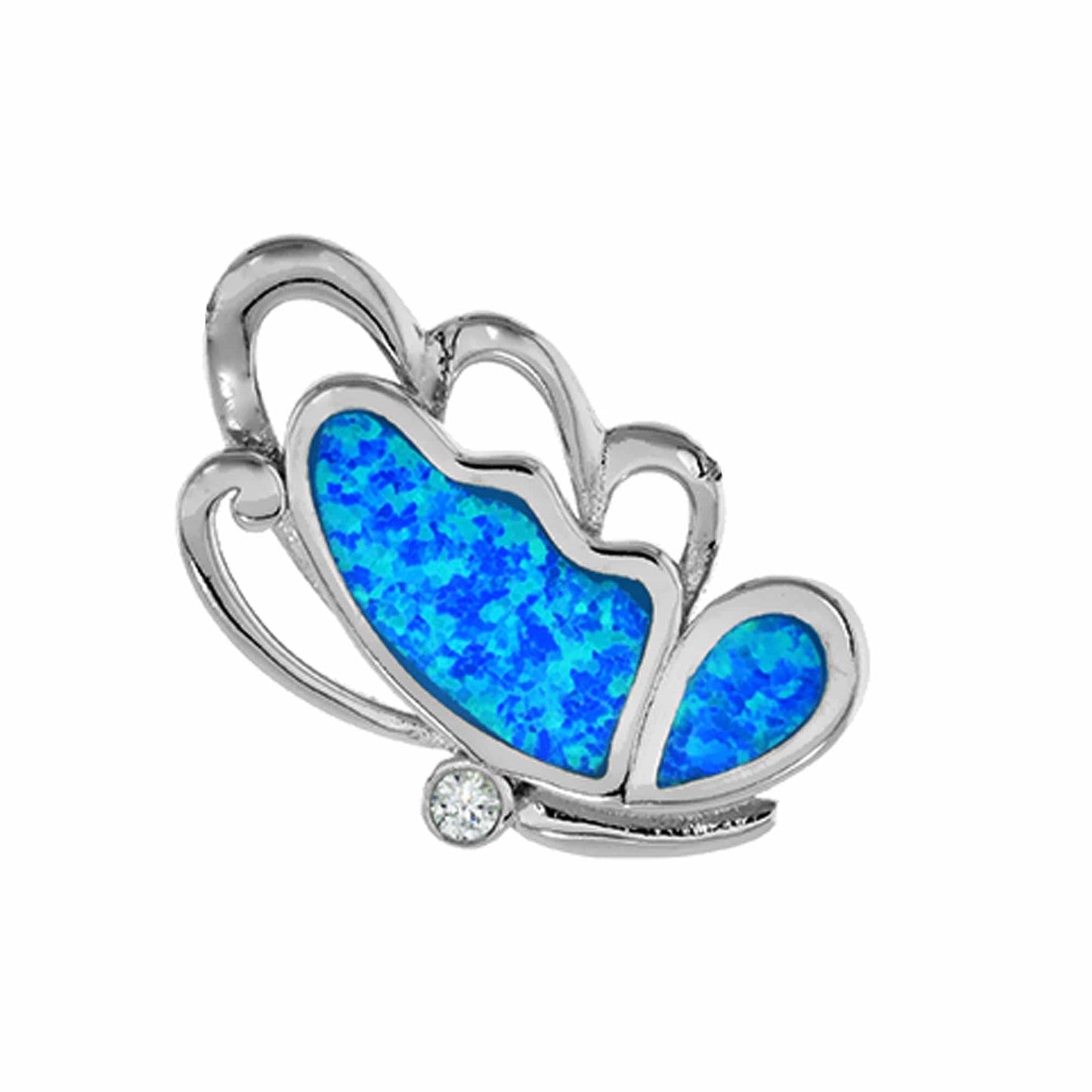 Sterling Silver Mosaic Blue Opal Sideways Butterfly Pendant Gold & Silver Pawn Shop