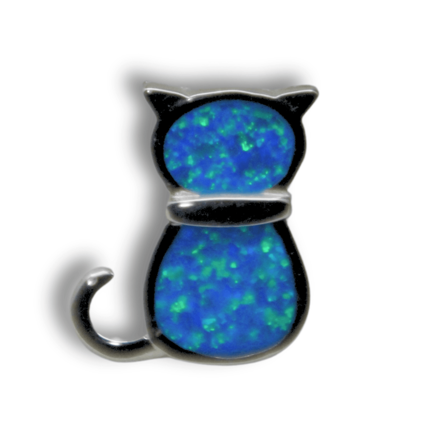 Sterling Silver Mosaic Opal Cat Pendant Necklace Gold & Silver Pawn Shop