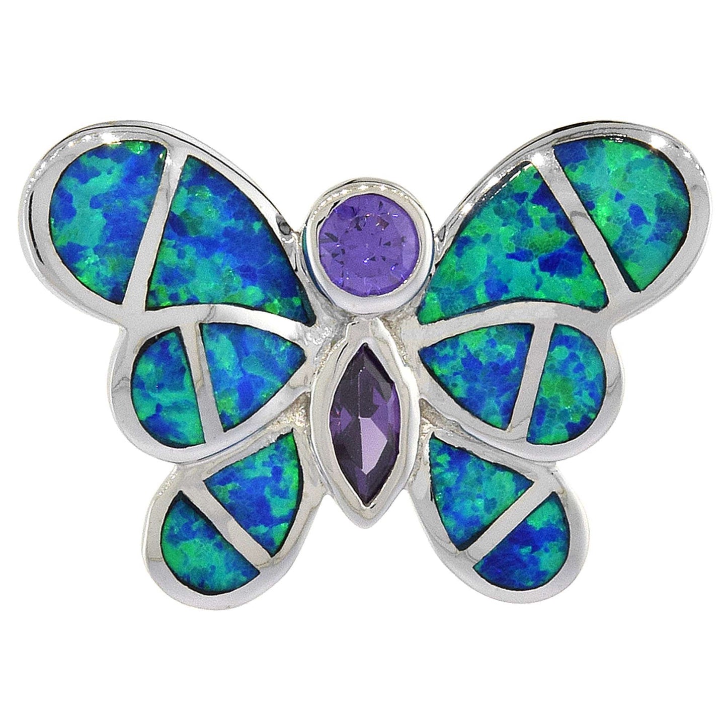 Sterling Silver Mosaic Opal Butterfly Pendant With Purple Stones Gold & Silver Pawn Shop