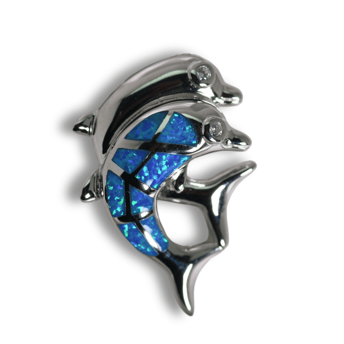 Sterling Silver Mosaic Opal Dolphins Pendant Necklace Gold & Silver Pawn Shop