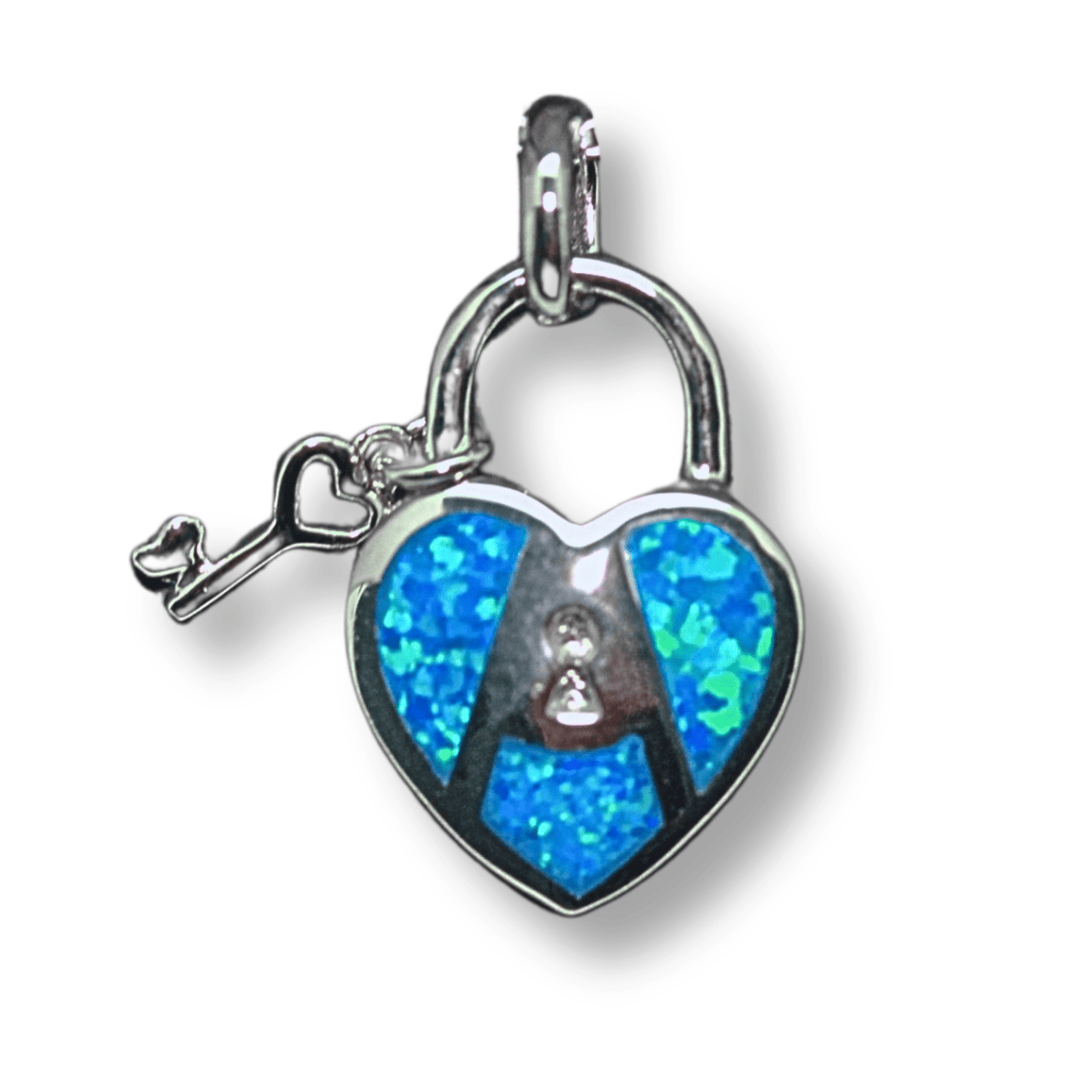 Sterling Silver Mosaic Opal Lock & Key Heart Pendant Necklace Gold & Silver Pawn Shop
