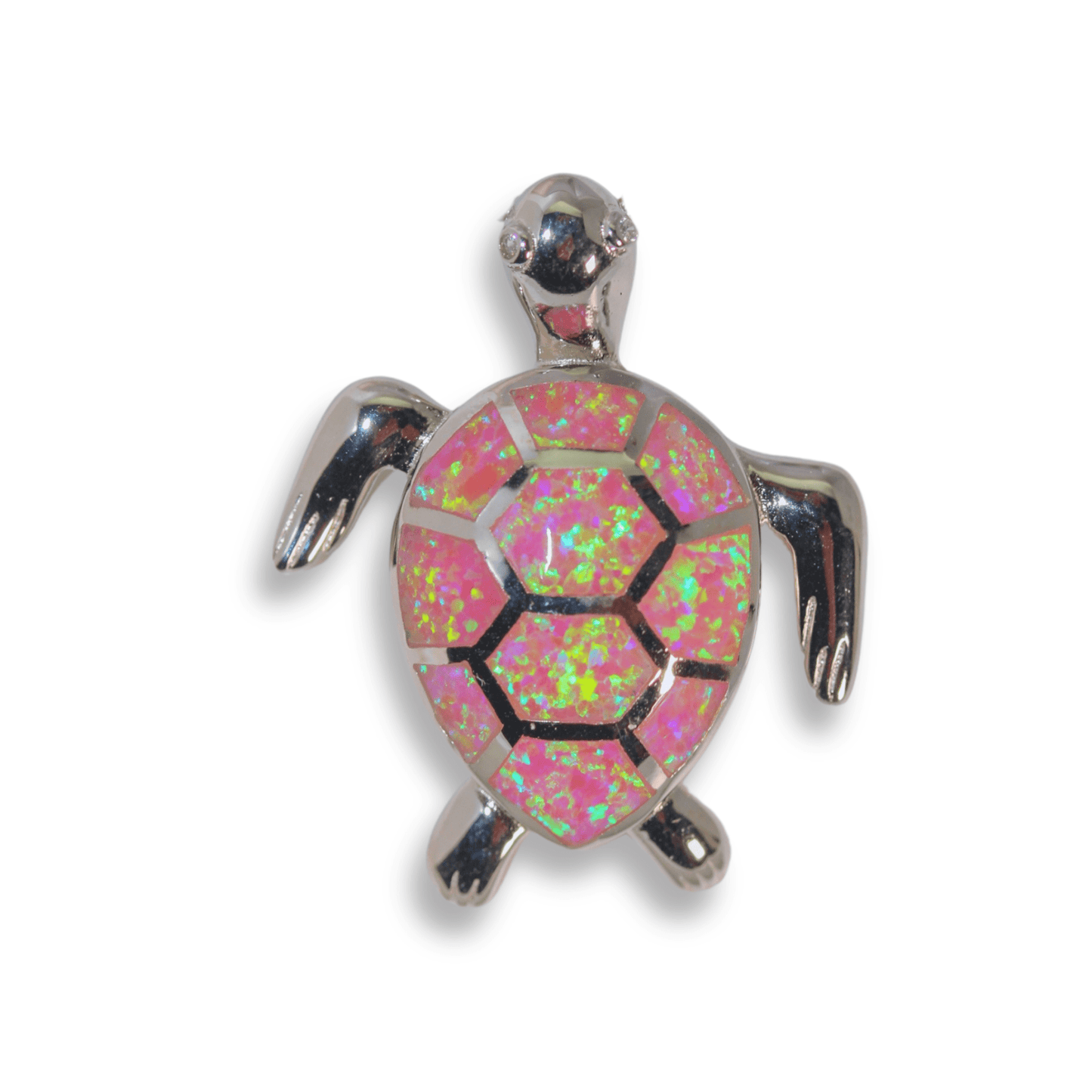 Sterling Silver Mosaic Opal Pink Sea Turtle Pendant Necklace Gold & Silver Pawn Shop