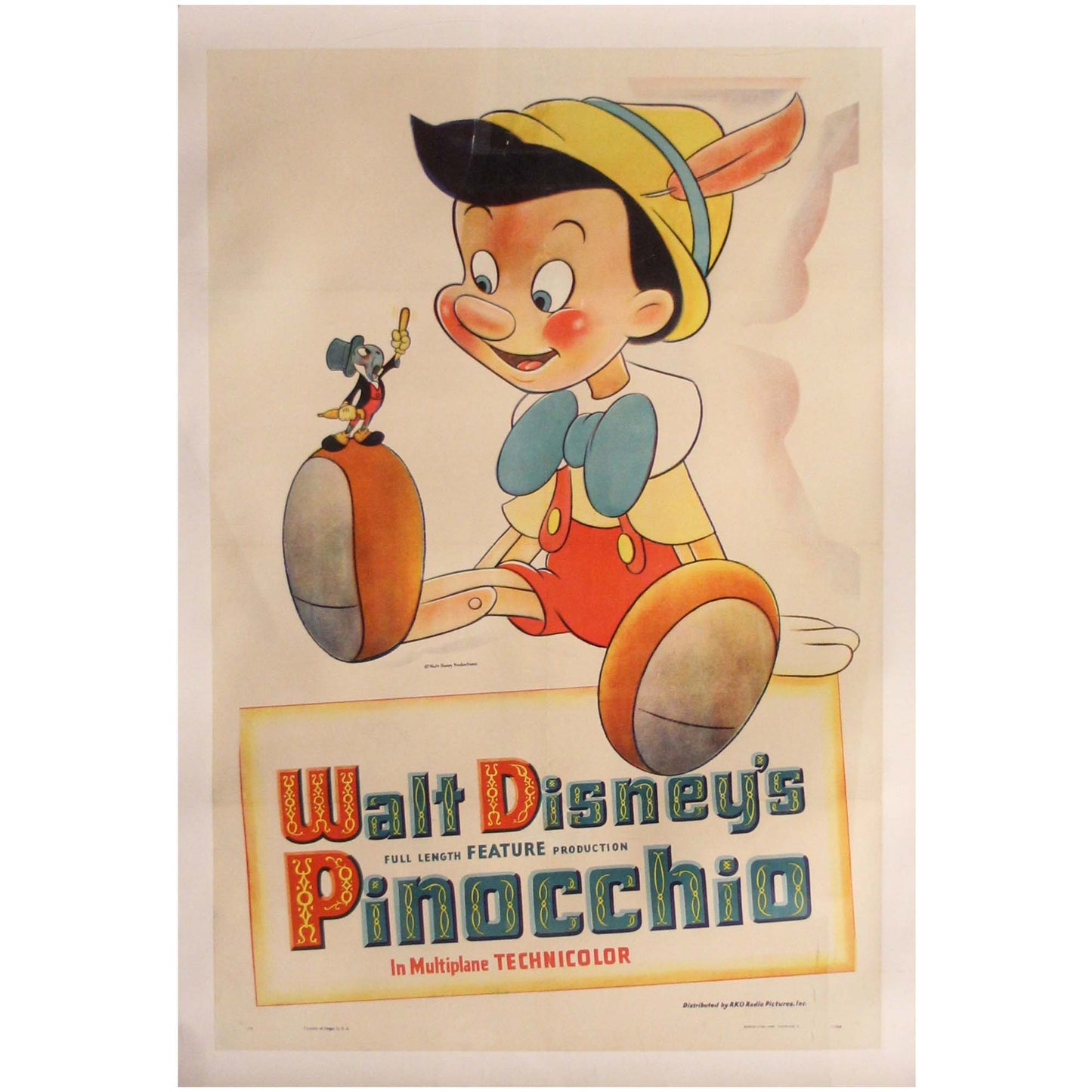Original 1940s Disney Classic Pinocchio Movie Poster Art Gold & Silver Pawn Shop