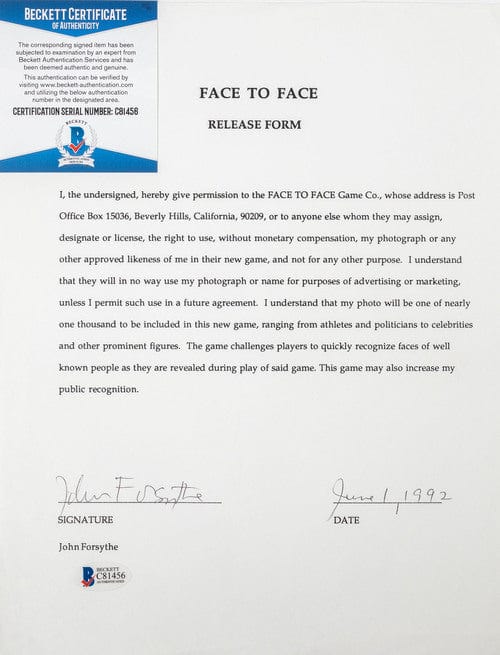 Face to Face Board Game Celebrity Autograph-John Forsythe G S Pawn