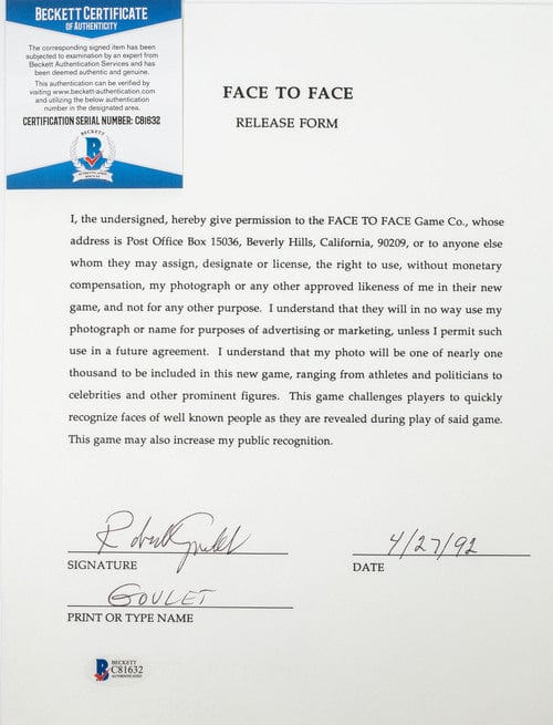 Face to Face Board Game Celebrity Autograph-Robert Goulet G S Pawn
