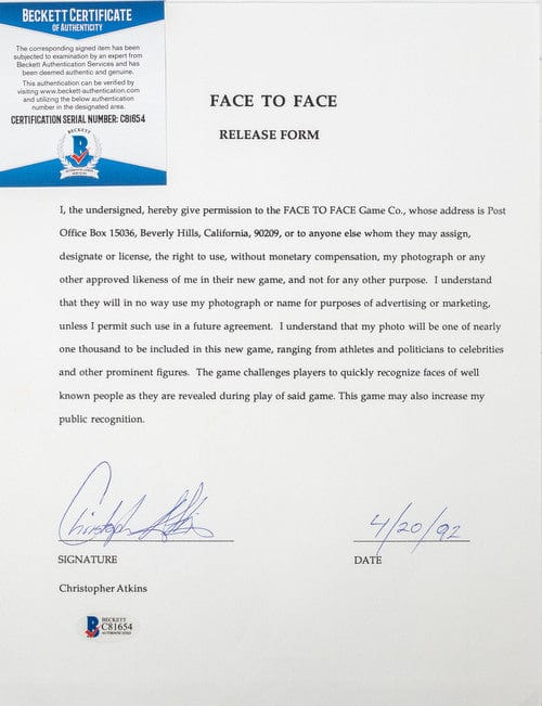 Face to Face Board Game Celebrity Autograph-Christopher Atkins G S Pawn