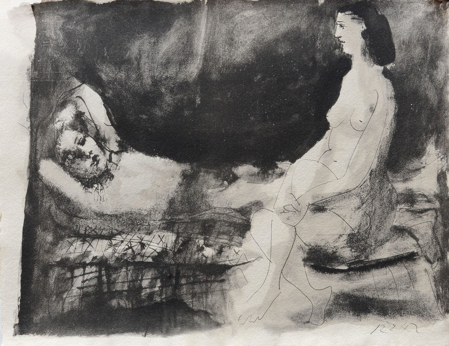 Pablo Picasso - Homme couche et femme assise Au Vent D'Arles Paris, 1967