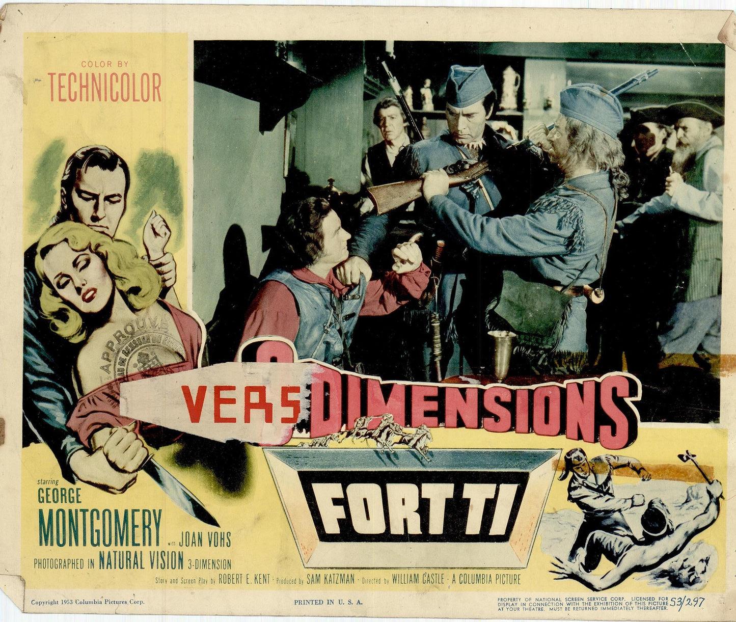 Fort Ti: Original Lobby Card Bundle, 1953 (Eng & Fr, Standard + 3D versions) Art G S Pawn