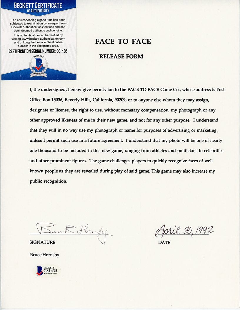 Face to Face Board Game Celebrity Autograph - Bruce Hornsby G S Pawn