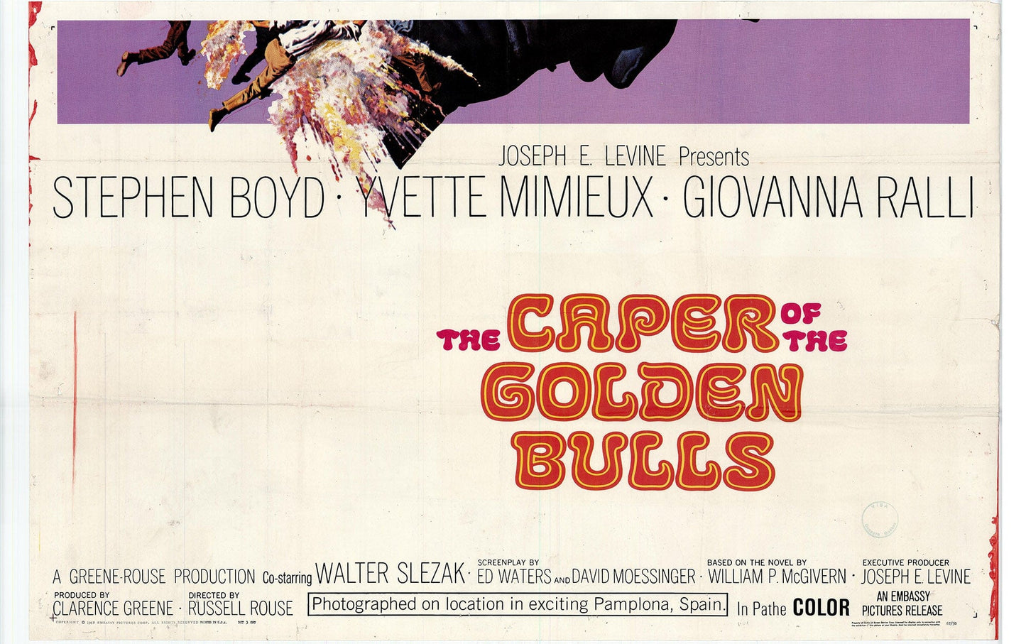 The Caper of the Golden Bulls: Original Three Sheet Movie Poster, 1967 Art G S Pawn