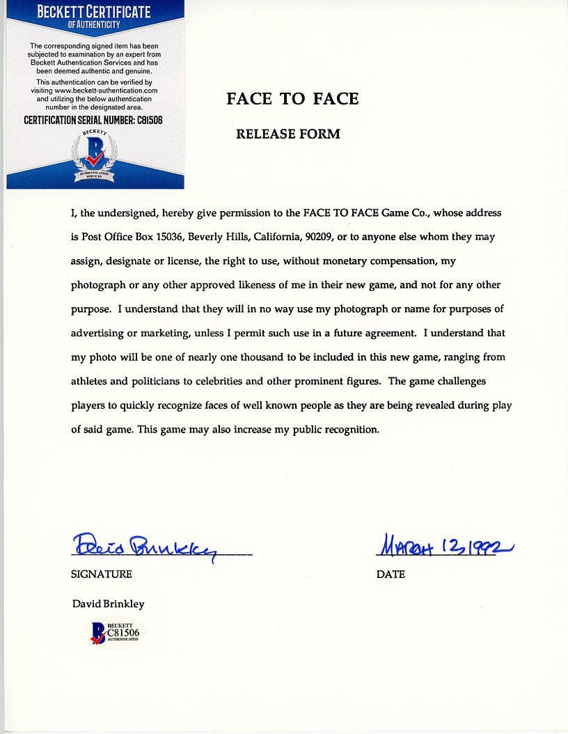 Face to Face Board Game Celebrity Autograph - Dave Brinkley G S Pawn