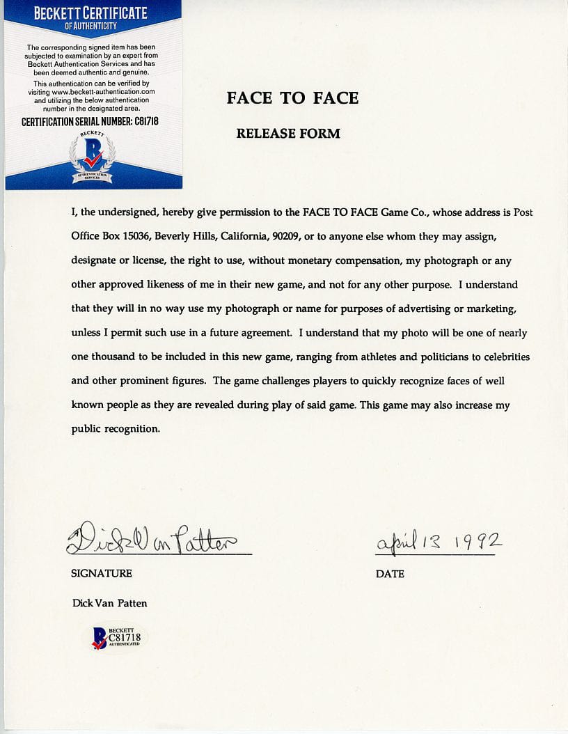 Face to Face Board Game Celebrity Autograph - Dick Van Patten G S Pawn