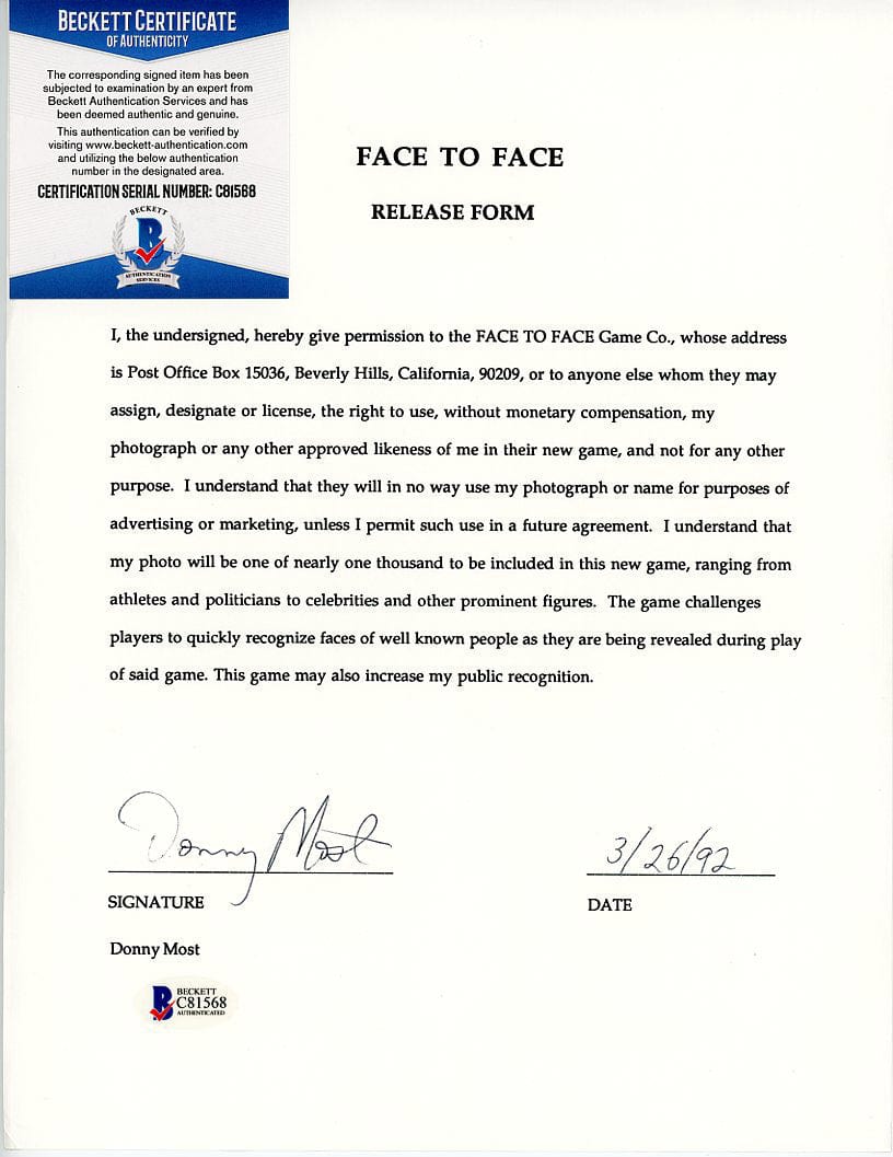 Face to Face Board Game Celebrity Autograph - Donny Most G S Pawn