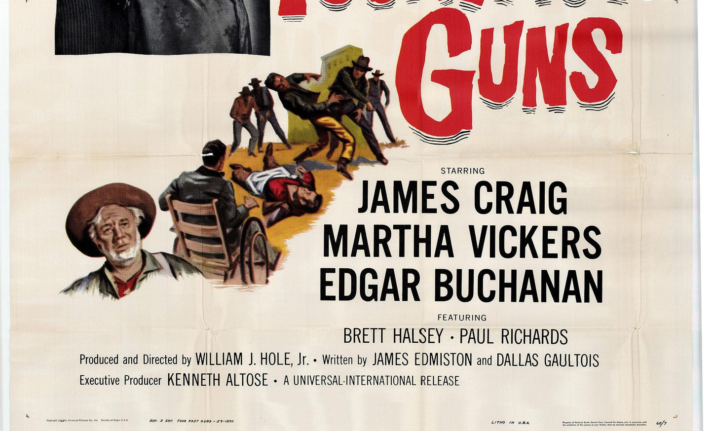 Four Fast Guns: Original Three Sheet Movie Poster, 1960 Art G S Pawn