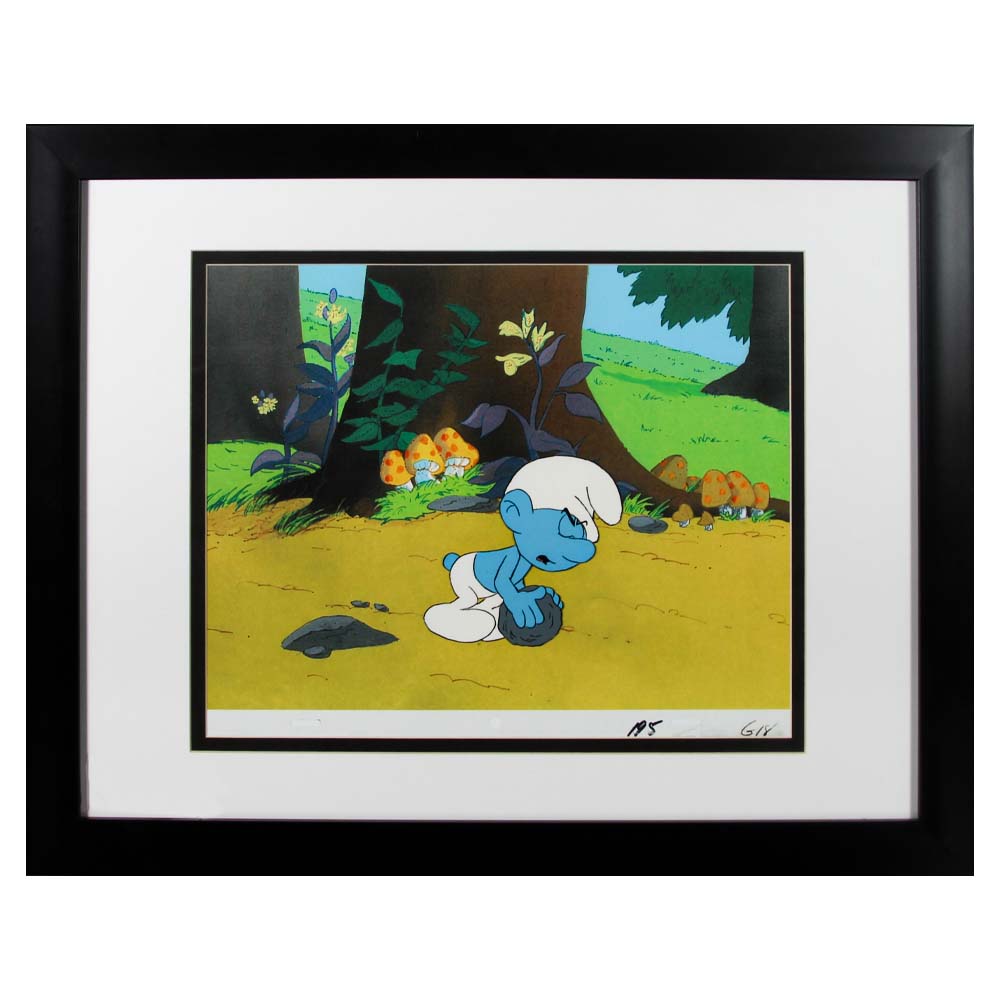 The Smurfs - Original animation cel of Smurfette, Grouchy and another –  Gallery Animation